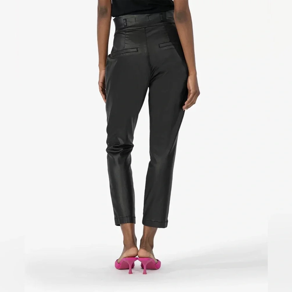 KUT from the Kloth Lessie Coated Denim High Waist Pleated Faux Leather Pants